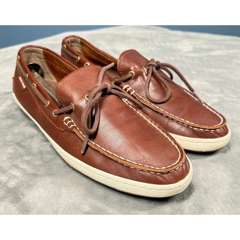 Cole Haan Boat Shoes Mens 10M Brown Leather Lace Up Deck Casual